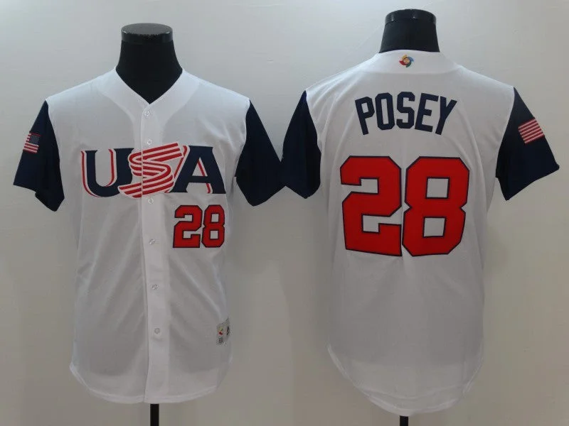 Baseball Jersey With Custom Team Colors-Men's USA Baseball #28 Buster Posey White 2017 World Baseball Classic Stitched WBC Jersey