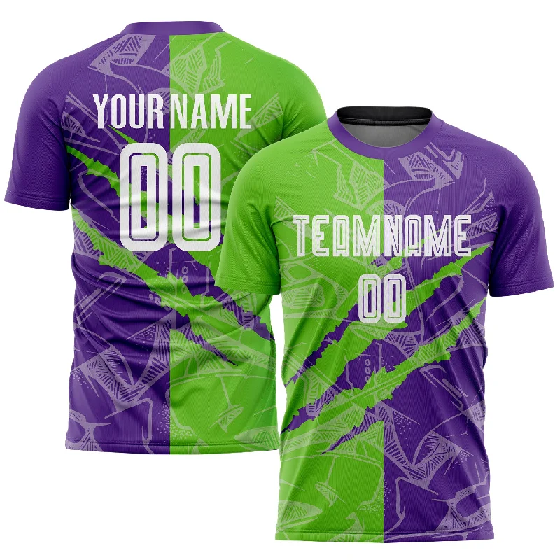 Football Jersey For Sale-Custom Graffiti Pattern Aurora Green-Purple Scratch Sublimation Soccer Uniform Jersey