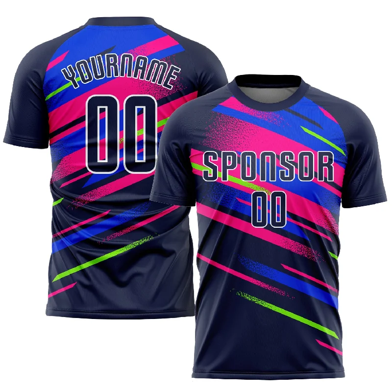 Football Jersey For Game Apparel-Custom Figure Navy Royal-Pink Sublimation Soccer Uniform Jersey