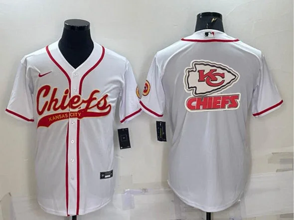 Baseball Jersey For College Sports-Men's Kansas City Chiefs White Team Big Logo With Patch Cool Base Stitched Baseball Jersey