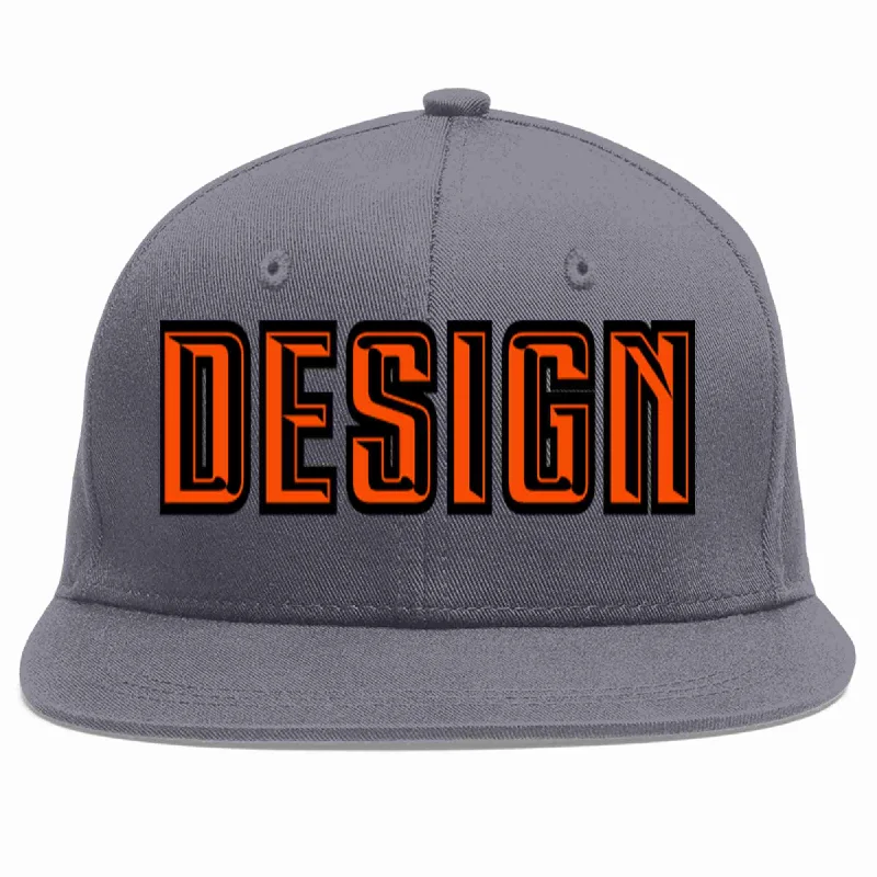 Baseball Cap For Corporate Teams-Custom Dark Gray Orange-Black Flat Eaves Sport Baseball Cap Design for Men/Women/Youth