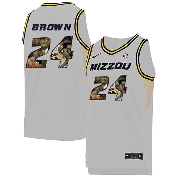 Football Jersey For High Impact Sports-Basketball Jersey For High Impact Sports-Missouri Tigers 24 Kobe Brown White Fashion College Basketball Basketball Jersey