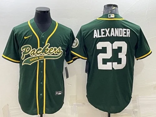 Baseball Jersey With Number And Name-Men's Green Bay Packers #23 Jaire Alexander Green With Patch Cool Base Stitched Baseball Jersey