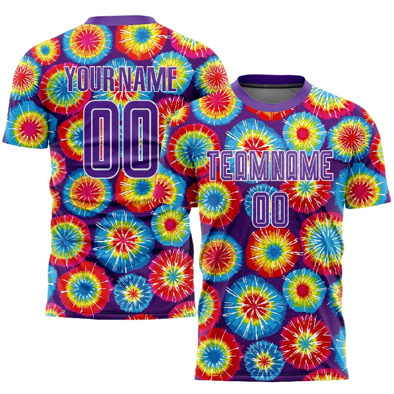 Football Jersey For Fundraising Projects-Custom Tie Dye Purple-White Sublimation Soccer Uniform Jersey