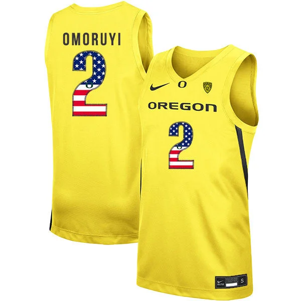 Football Jersey With Motivational Quotes-Basketball Jersey With Motivational Quotes-Oregon Ducks 2 Eugene Omoruyi Yellow USA Flag College Basketball Basketball Jersey