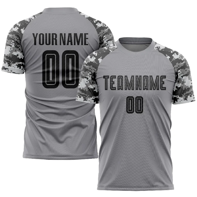 Football Jersey For College Sports-Custom Gray Black-Camo Sublimation Soccer Uniform Jersey