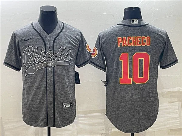 Baseball Jersey For Youth Leagues-Men's Kansas City Chiefs #10 Isiah Pacheco Gray With Patch Cool Base Stitched Baseball Jersey