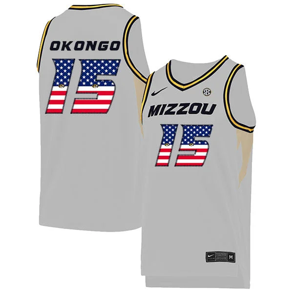 Football Jersey For Practice Sessions-Basketball Jersey For Practice Sessions-Missouri Tigers 15 Axel Okongo White USA Flag College Basketball Basketball Jersey