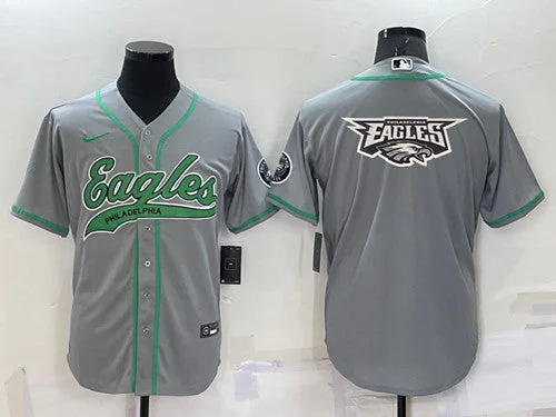 Baseball Jersey For Team Workouts-Men's Philadelphia Eagles Grey Team Big Logo With Patch Cool Base Stitched Baseball Jersey