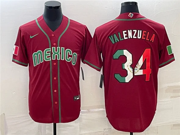 Baseball Jersey For Group Events-Men's Mexico Baseball #34 Fernando Valenzuela 2023 Red World Baseball Classic Stitched Jersey