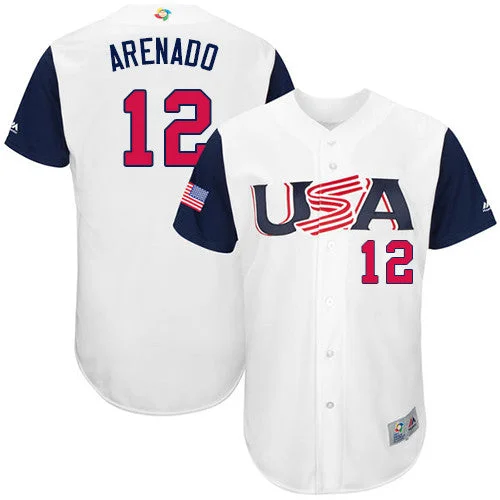 Baseball Jersey For Fundraising-Men's USA Baseball 12 Nolan Arenado White 2017 World Baseball Classic Jersey