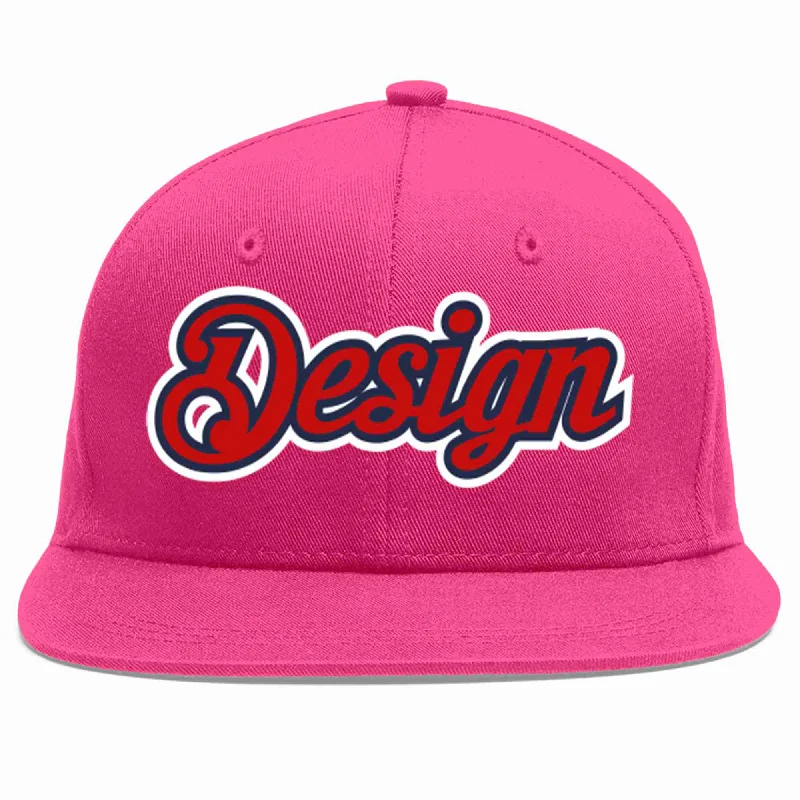 Baseball Cap With Lightweight Fabric-Custom Rose Red Red-Navy Flat Eaves Sport Baseball Cap Design for Men/Women/Youth