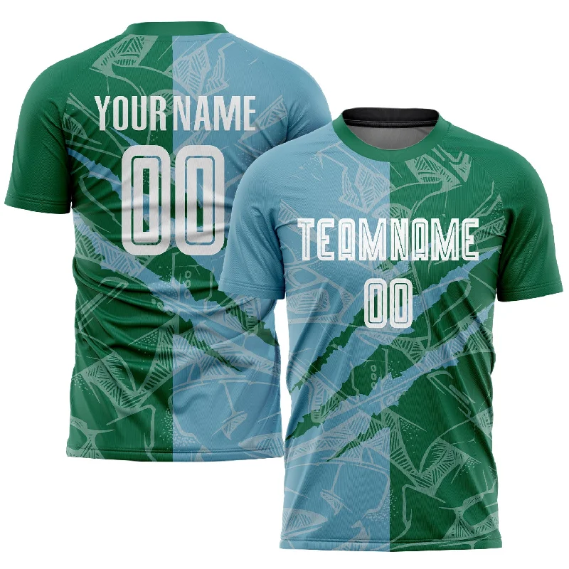 Football Jersey For Fundraising-Custom Graffiti Pattern Shadow Blue-Kelly Green Scratch Sublimation Soccer Uniform Jersey