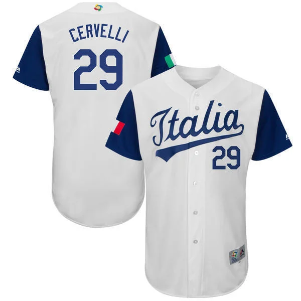 Baseball Jersey For Match Day-Men's Italy Baseball #29 Francisco Cervelli White 2017 World Baseball Classic Stitched WBC Jersey