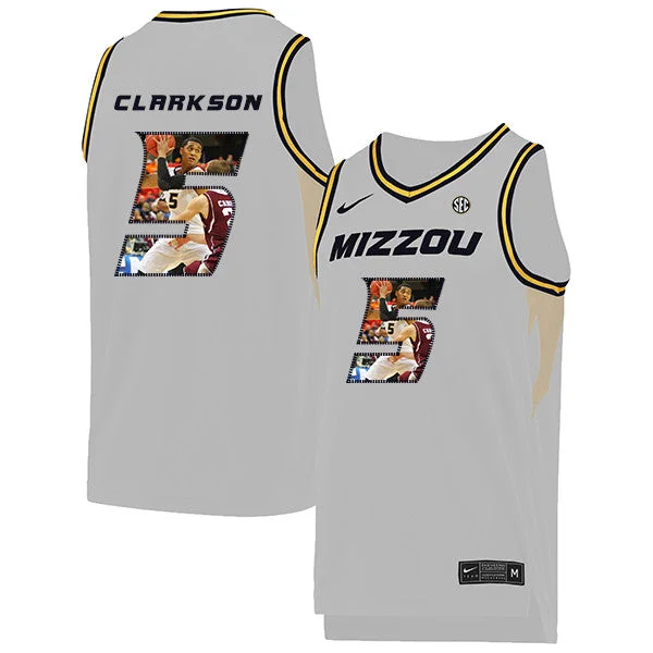 Football Jersey With Player Numbers And Logos-Basketball Jersey With Player Numbers And Logos-Missouri Tigers 5 Jordan Clarkson White Fashion College Basketball Basketball Jersey