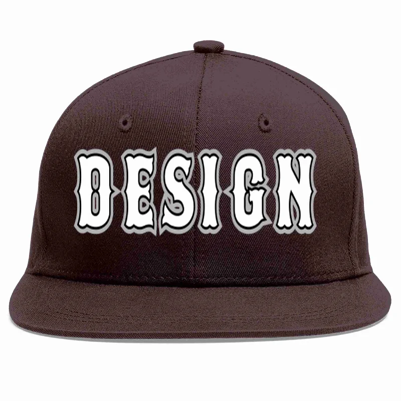 Baseball Cap For Custom Gear-Custom Brown White-Black Flat Eaves Sport Baseball Cap Design for Men/Women/Youth