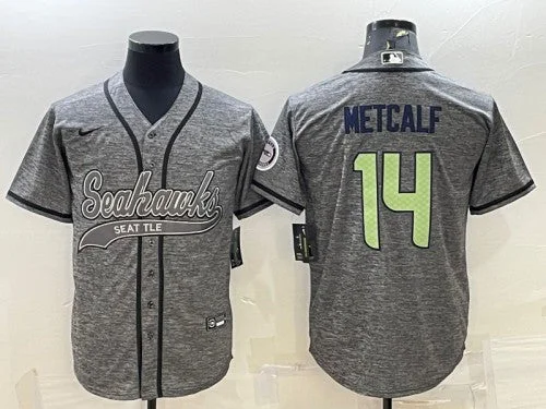 Baseball Jersey For Custom Team Gear-Men's Seattle Seahawks #14 DK Metcalf Gray With Patch Cool Base Stitched Baseball Jersey