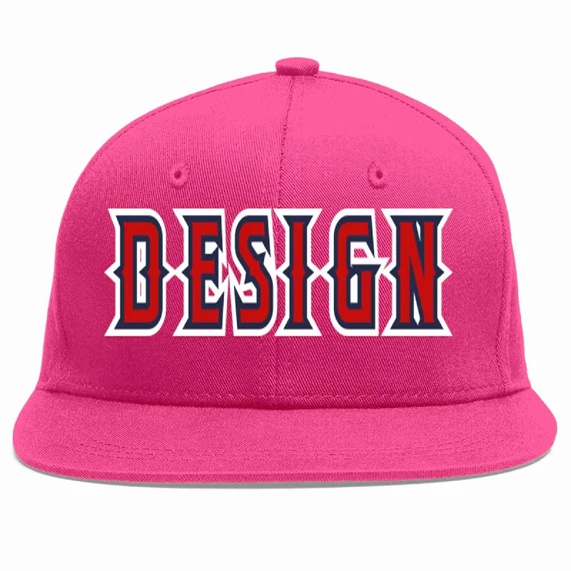 Baseball Cap With Bold Logos-Custom Rose Red Red-Navy Flat Eaves Sport Baseball Cap Design for Men/Women/Youth