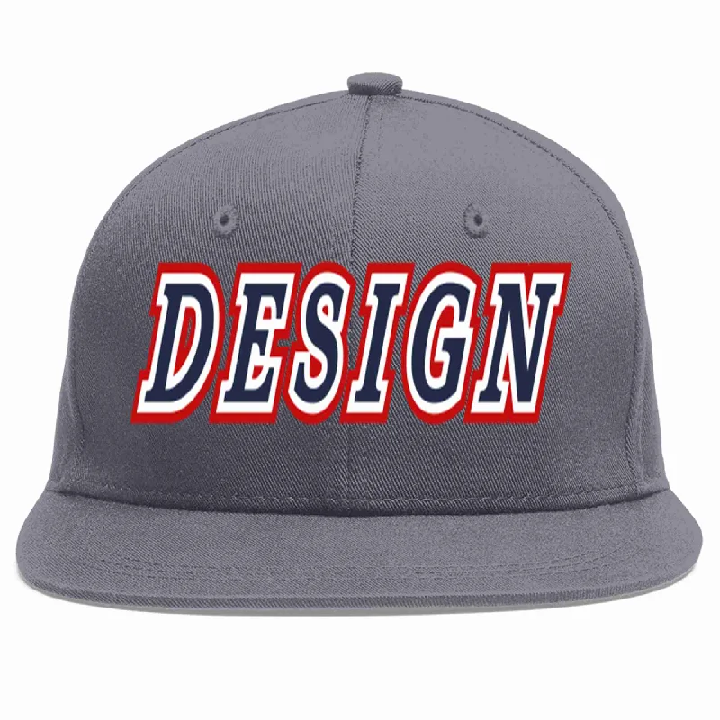 Baseball Cap For Custom Fit-Custom Dark Gray Navy-White Flat Eaves Sport Baseball Cap Design for Men/Women/Youth