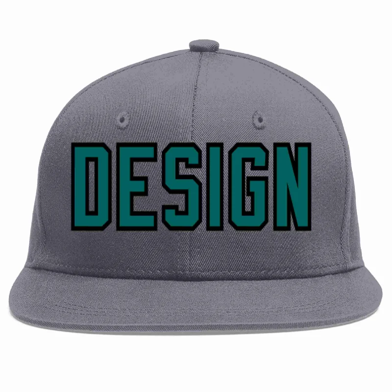 Baseball Cap For Comfortable Fit-Custom Dark Gray Aqua-Black Flat Eaves Sport Baseball Cap Design for Men/Women/Youth