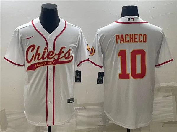 Baseball Jersey For Team Spirit-Men's Kansas City Chiefs #10 Isiah Pacheco White With Patch Cool Base Stitched Baseball Jersey