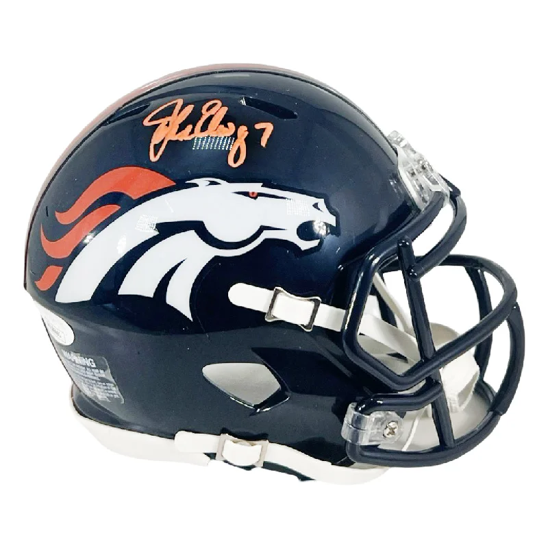 Rugby Helmet For Club Teams-John Elway Signed Denver Broncos Speed Mini Football Helmet Orange Ink (JSA)