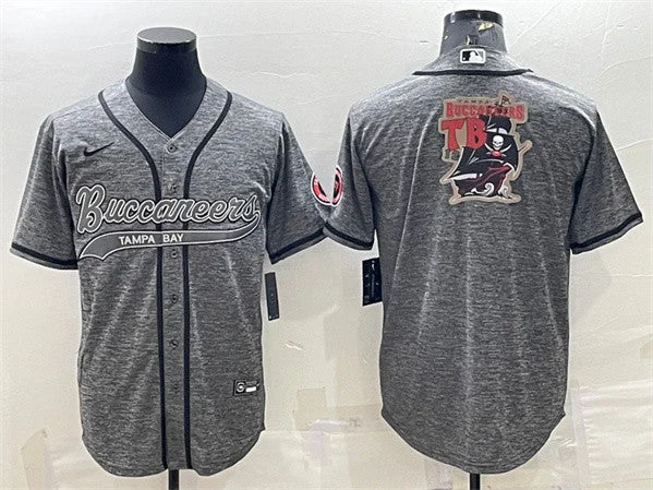 Baseball Jersey For Pre-Season Training-Men's Tampa Bay Buccaneers Gray Team Big Logo With Patch Cool Base Stitched Baseball Jersey