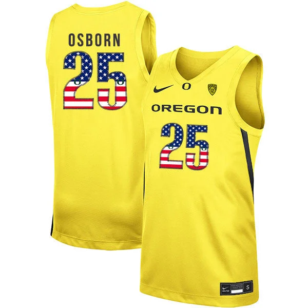 Football Jersey For Group Sports-Basketball Jersey For Group Sports-Oregon Ducks 25 Luke Osborn Yellow USA Flag College Basketball Basketball Jersey