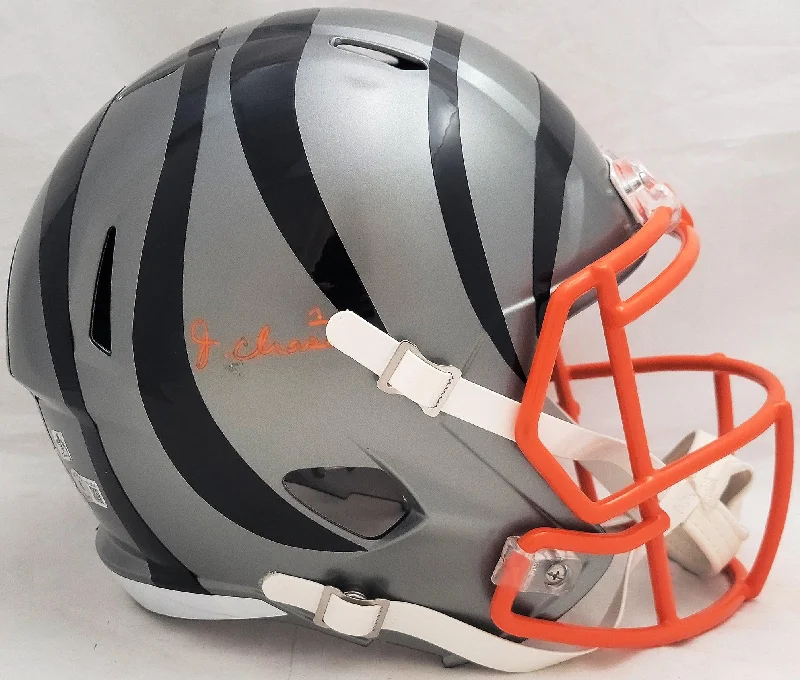 Rugby Helmet For Sports Protection-Ja'Marr Chase Autographed Cincinnati Bengals AMP Gray Full Size Replica Speed Helmet Beckett BAS QR #WU15505