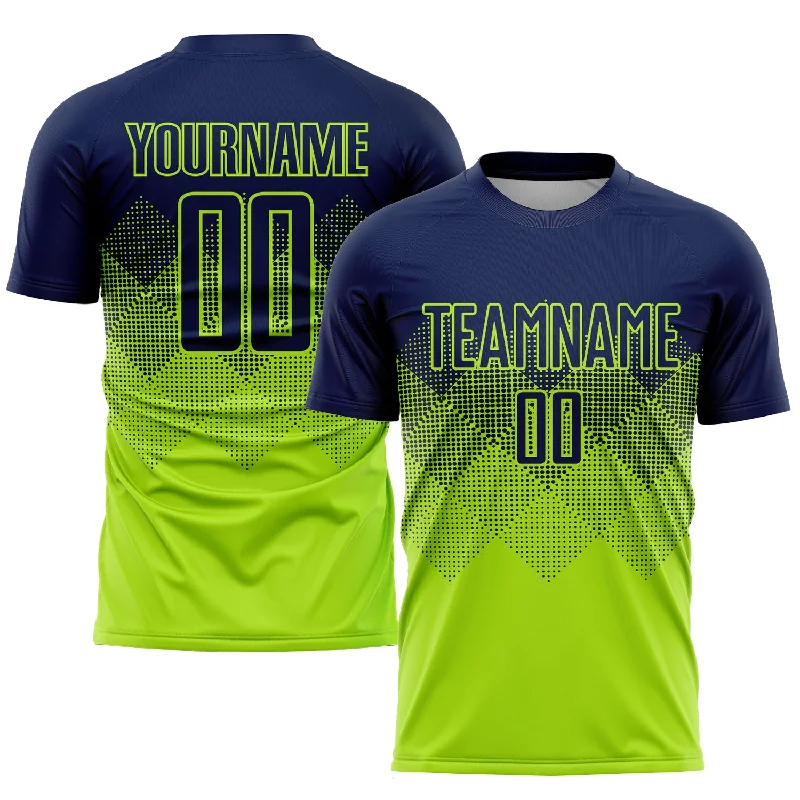 Football Jersey For Fan Merchandise-Custom Neon Green Navy Sublimation Soccer Uniform Jersey