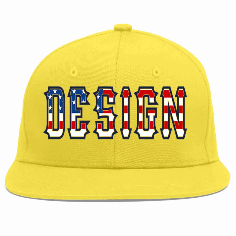 Baseball Cap With Classic Look-Custom Light Gold Vintage USA Flag-Gold Flat Eaves Sport Baseball Cap Design for Men/Women/Youth