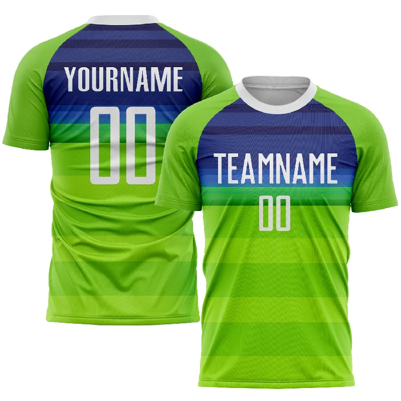 Football Jersey With Custom Colors-Custom Neon Green White-Royal Sublimation Soccer Uniform Jersey