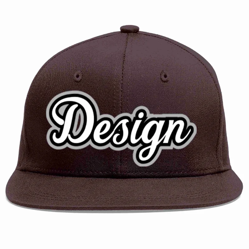 Baseball Cap For Corporate Teams-Custom Brown White-Black Flat Eaves Sport Baseball Cap Design for Men/Women/Youth