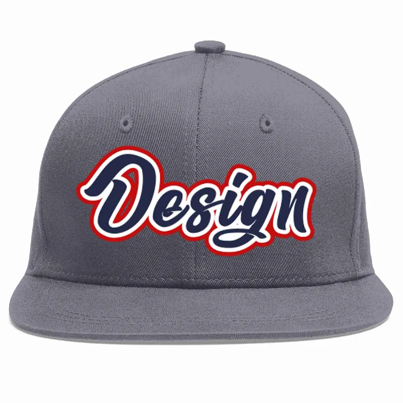 Baseball Cap With Unique Designs-Custom Dark Gray Navy-White Flat Eaves Sport Baseball Cap Design for Men/Women/Youth