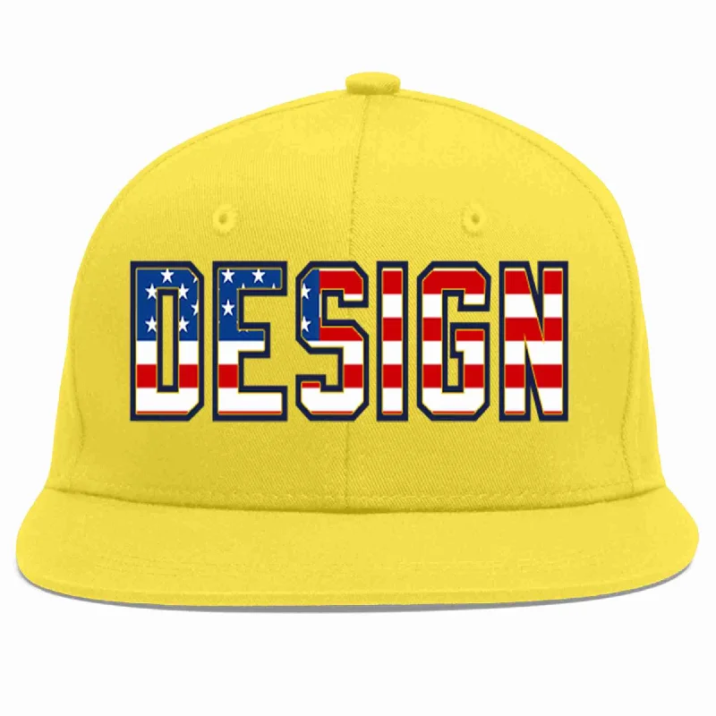 Baseball Cap For Personalized Gifts-Custom Light Gold Vintage USA Flag-Gold Flat Eaves Sport Baseball Cap Design for Men/Women/Youth