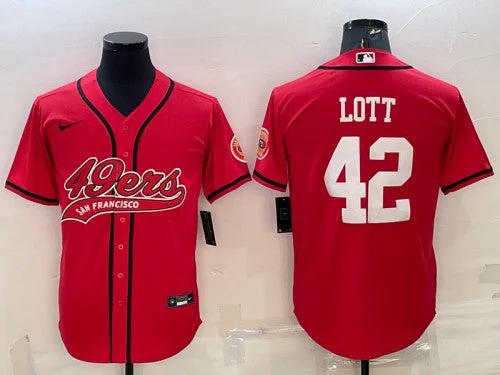 Baseball Jersey For Fan Gifts-Men's San Francisco 49ers #42 Ronnie Lott Red With Patch Cool Base Stitched Baseball Jersey