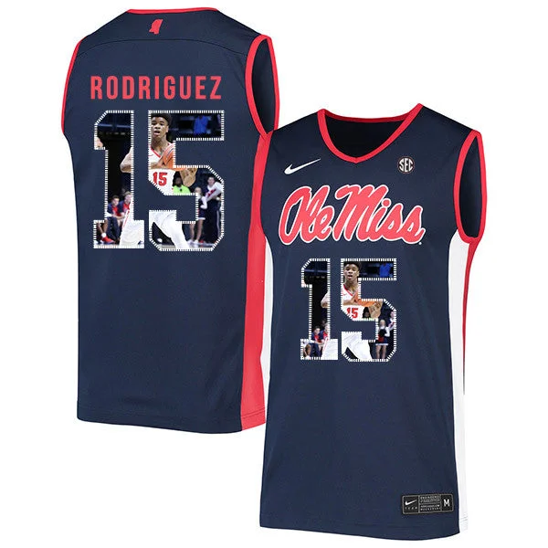 Football Jersey For Pre-Season Training-Basketball Jersey For Pre-Season Training-Ole Miss Rebels 15 Luis Rodriguez Navy Fashion Basketball College Basketball Jersey