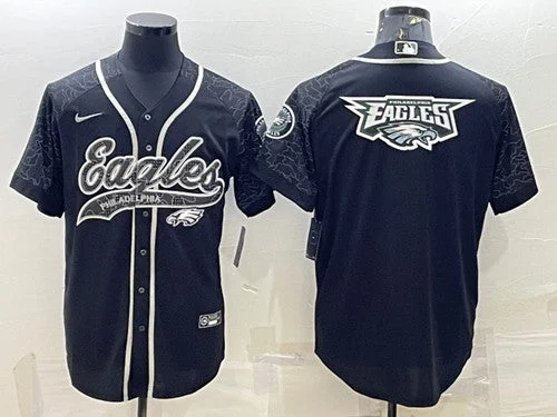 Baseball Jersey For Custom Team Gear-Men's Philadelphia Eagles Black Reflective Team Big Logo With Patch Cool Base Stitched Baseball Jersey