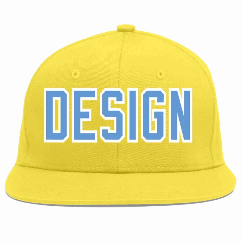 Baseball Cap With Fun Artworks-Custom Light Gold Light Blue-White Flat Eaves Sport Baseball Cap Design for Men/Women/Youth