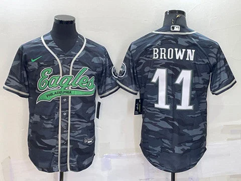 Baseball Jersey For Special Occasion Gifts-Men's Philadelphia Eagles #11 A. J. Brown Gray Camo With Patch Cool Base Stitched Baseball Jersey