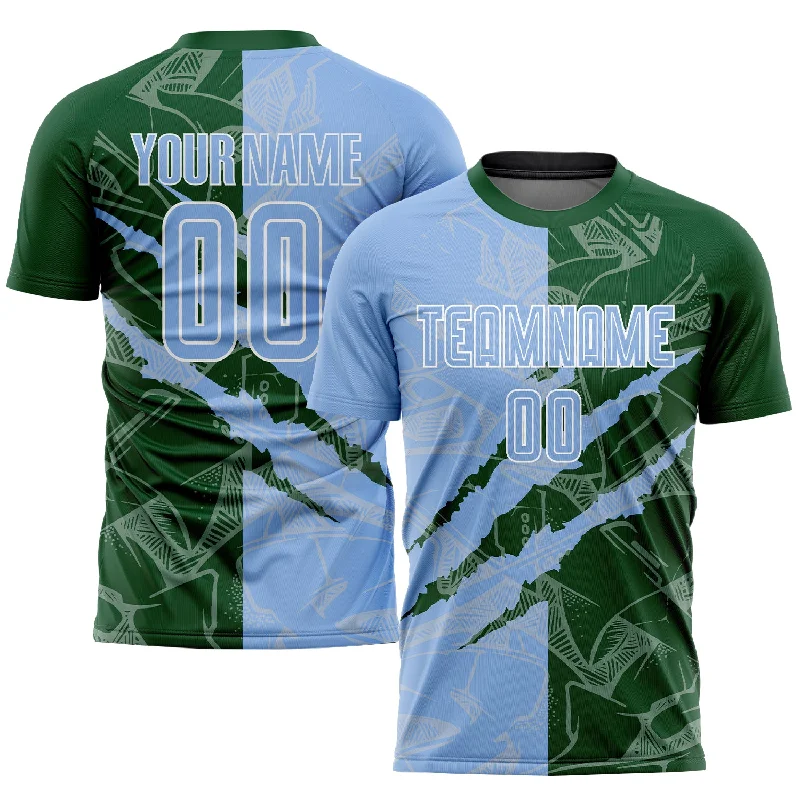 Football Jersey For Match Day Outfits-Custom Graffiti Pattern Light Blue-Green Scratch Sublimation Soccer Uniform Jersey