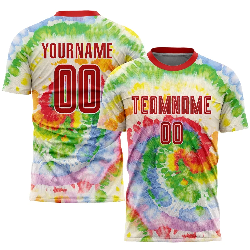 Cheap Football Jersey-Custom Tie Dye Red-White Sublimation Soccer Uniform Jersey