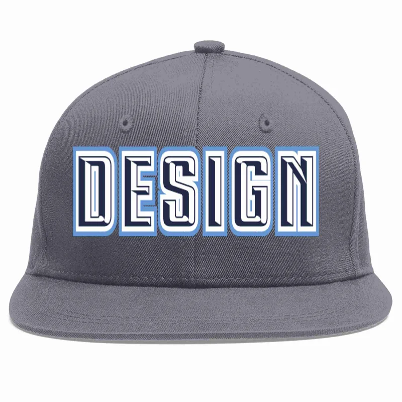 Baseball Cap With Cool Styles-Custom Dark Gray Navy-White Flat Eaves Sport Baseball Cap Design for Men/Women/Youth