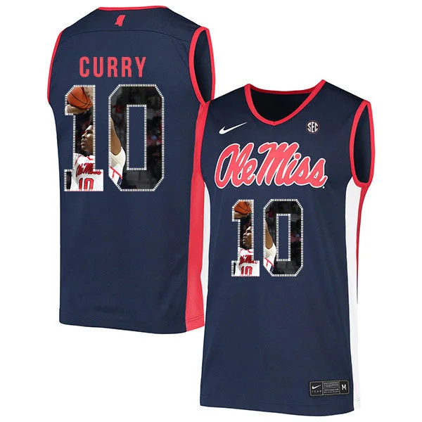 Football Jersey For Group Purchases-Basketball Jersey For Group Purchases-Ole Miss Rebels 10 Carlos Curry Navy Fashion Basketball College Basketball Jersey