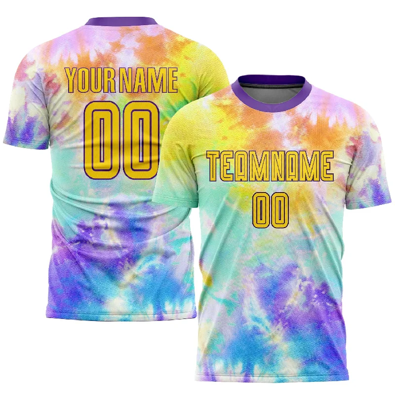 Football Jersey For Kids-Custom Tie Dye Gold-Purple Sublimation Soccer Uniform Jersey