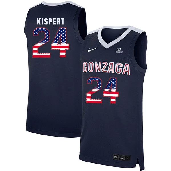 Football Jersey With Personalized Stitching-Basketball Jersey With Personalized Stitching-Gonzaga Bulldogs 24 Corey Kispert Navy USA Flag College Basketball Basketball Jersey