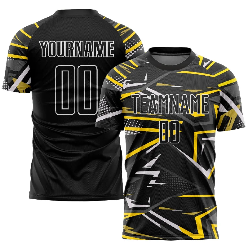 Football Jersey For Game Uniforms-Custom Black Black-Gold Sublimation Soccer Uniform Jersey