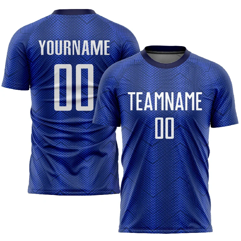 Custom Football Jersey With Player Name-Custom Royal White-Navy Sublimation Soccer Uniform Jersey