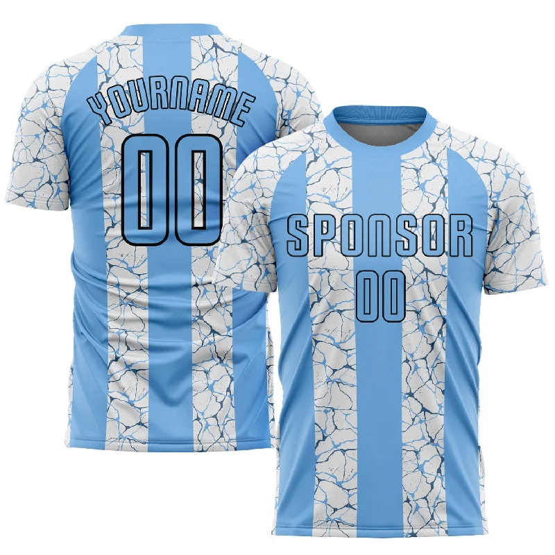 Football Jersey For Team Sales-Custom Light Blue Black-White Sublimation Soccer Uniform Jersey