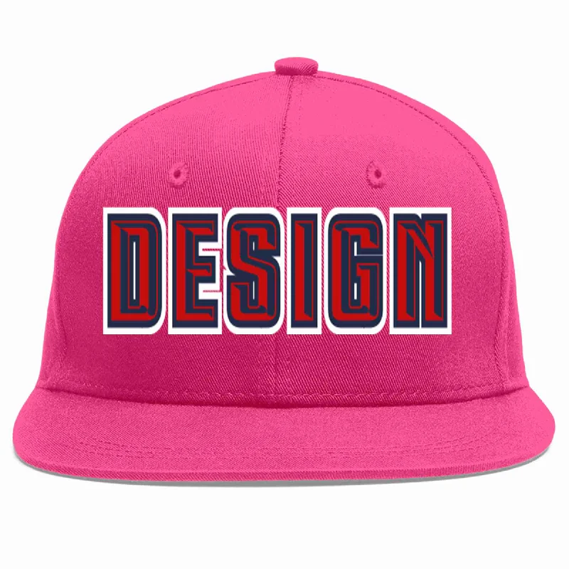 Baseball Cap For Sports-Custom Rose Red Red-Navy Flat Eaves Sport Baseball Cap Design for Men/Women/Youth